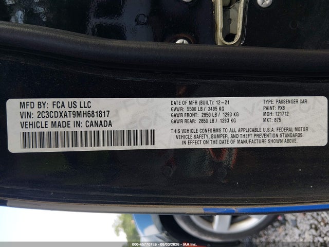 Auction sale of the 2021 Dodge Charger Police Rwd, vin: 2C3CDXAT9MH681817, lot number: 45770786
