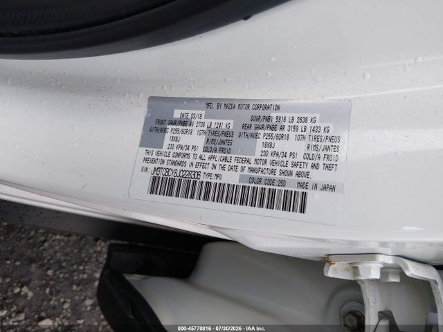 45770816 :رقم المزاد ، JM3TCBCY8J0228306 vin ، 2018 Mazda Cx-9 Touring مزاد بيع