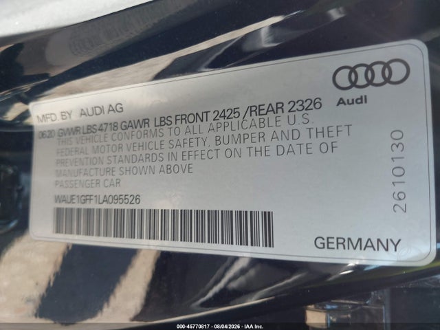 WAUE1GFF1LA095526 Audi S3 Premium Plus Tfsi Quattro S Tronic