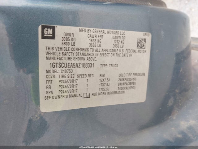 Aukcja sprzedaży 2010 Gmc Sierra 1500 Sl, vin: 1GTSCUEA9AZ188331, numer aukcji: 45770818