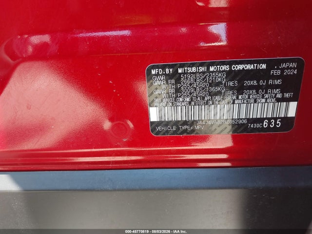 Aukcja sprzedaży 2024 Mitsubishi Outlander Se 2.5 S-awc, vin: JA4J4VA82RZ052906, numer aukcji: 45770819