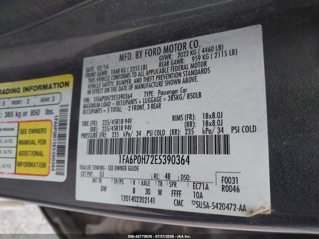 Продаж на аукціоні авто 2014 Ford Fusion Se, vin: 1FA6P0H72E5390364, номер лоту: 45770826