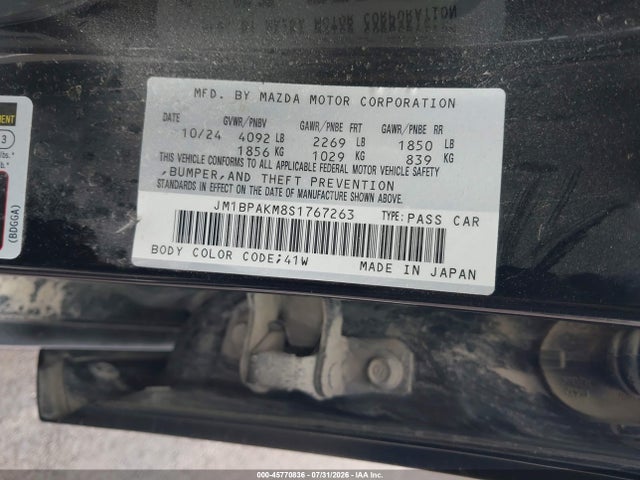 45770836 :رقم المزاد ، JM1BPAKM8S1767263 vin ، 2025 Mazda Mazda3 2.5 S Select Sport مزاد بيع