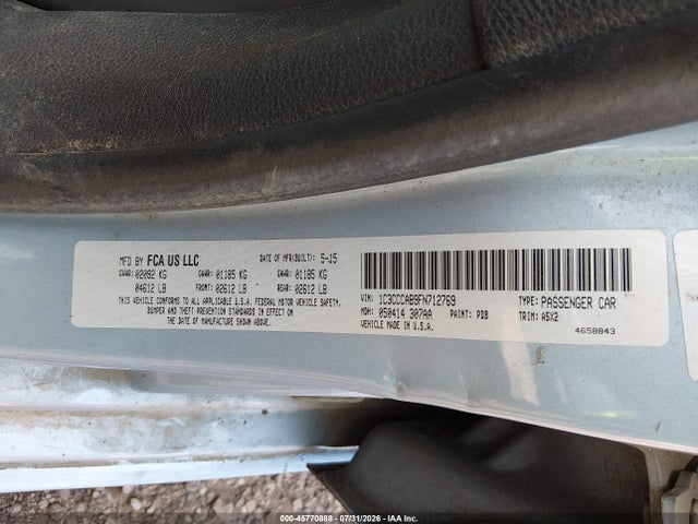 2015 Chrysler 200 Limited მანქანა იყიდება აუქციონზე, vin: 1C3CCCAB9FN712769, აუქციონის ნომერი: 45770888