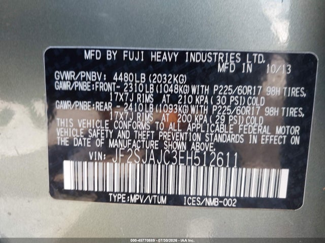 Продажа на аукционе авто 2014 Subaru Forester 2.5i Limited, vin: JF2SJAJC3EH512611, номер лота: 45770889