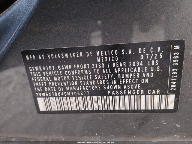3VW5X7BU4SM106877 Volkswagen Jetta 1.5t S