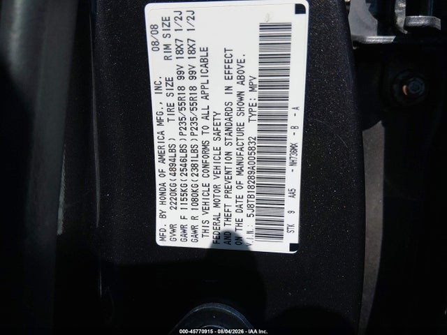 Aukcja sprzedaży 2009 Acura Rdx, vin: 5J8TB18289A005832, numer aukcji: 45770915