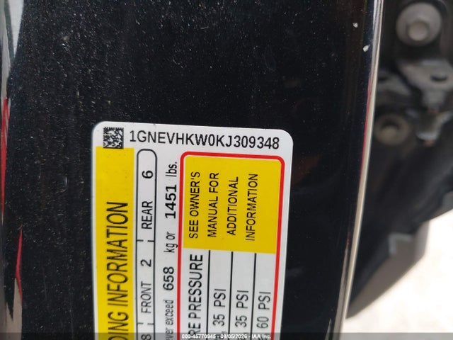 45770945 :رقم المزاد ، 1GNEVHKW0KJ309348 vin ، 2019 Chevrolet Traverse 3lt مزاد بيع