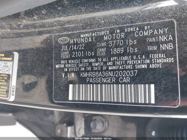 Продаж на аукціоні авто 2022 Hyundai Venue Se, vin: KMHRB8A36NU202037, номер лоту: 45770995