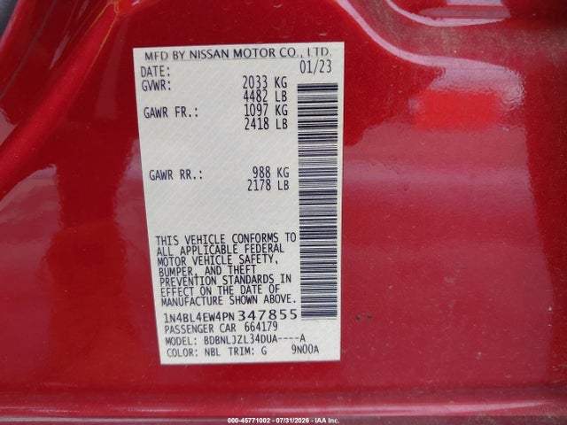 Продажа на аукционе авто 2023 Nissan Altima Sl Intelligent Awd, vin: 1N4BL4EW4PN347855, номер лота: 45771002