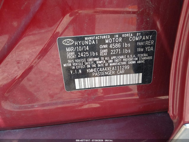 Aukcja sprzedaży 2014 Hyundai Sonata Hybrid Limited, vin: KMHEC4A4XEA111299, numer aukcji: 45771017