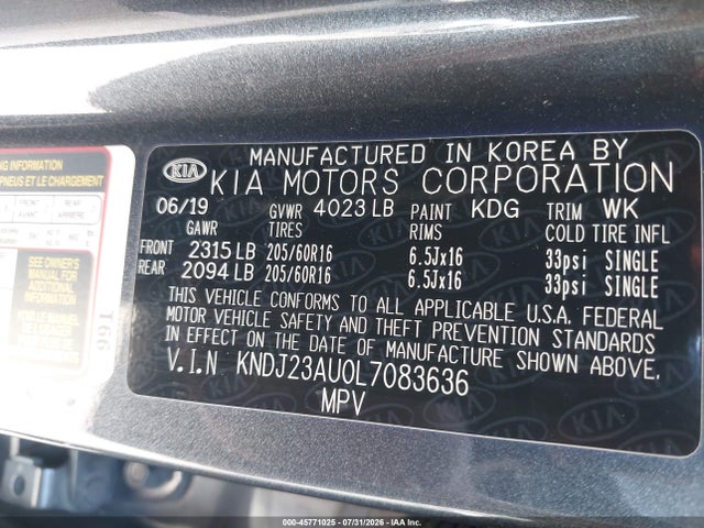 Продаж на аукціоні авто 2020 Kia Soul Lx, vin: KNDJ23AU0L7083636, номер лоту: 45771025