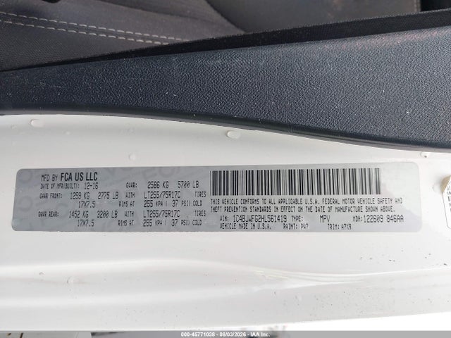 2017 Jeep Wrangler Unlimited Rubicon მანქანა იყიდება აუქციონზე, vin: 1C4BJWFG2HL561419, აუქციონის ნომერი: 45771038