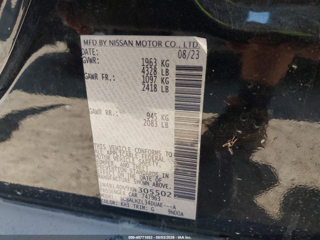 Продаж на аукціоні авто 2024 Nissan Altima Sv Fwd, vin: 1N4BL4DV9RN305502, номер лоту: 45771052