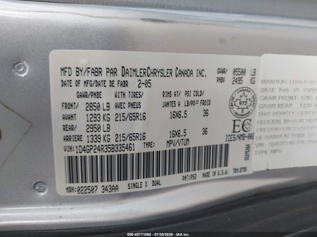 Продаж на аукціоні авто 2005 Dodge Grand Caravan, vin: 1D4GP24R35B335461, номер лоту: 45771065