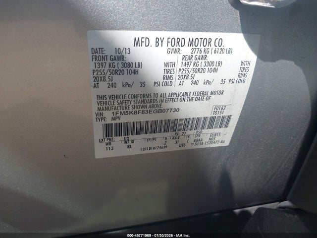 Aukcja sprzedaży 2014 Ford Explorer Limited, vin: 1FM5K8F83EGB07730, numer aukcji: 45771069