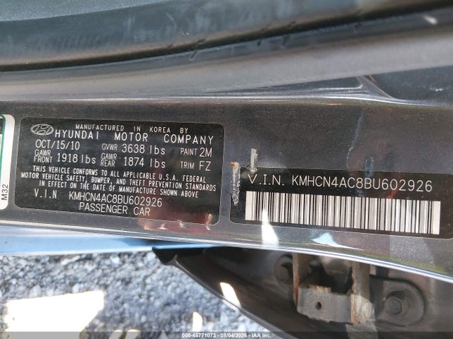 Продаж на аукціоні авто 2011 Hyundai Accent Gls, vin: KMHCN4AC8BU602926, номер лоту: 45771073