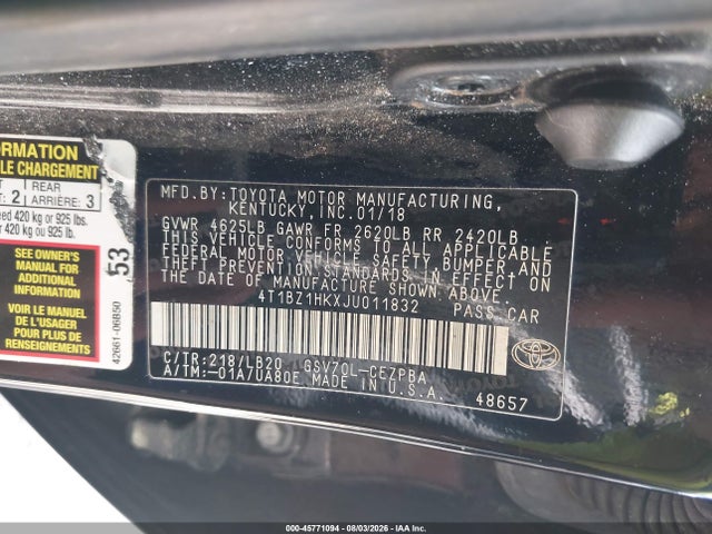 Aukcja sprzedaży 2018 Toyota Camry Xse V6, vin: 4T1BZ1HKXJU011832, numer aukcji: 45771094