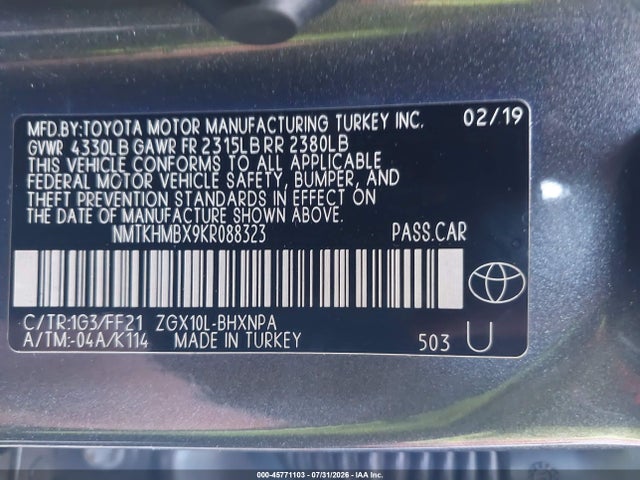 Продаж на аукціоні авто 2019 Toyota C-hr Xle, vin: NMTKHMBX9KR088323, номер лоту: 45771103