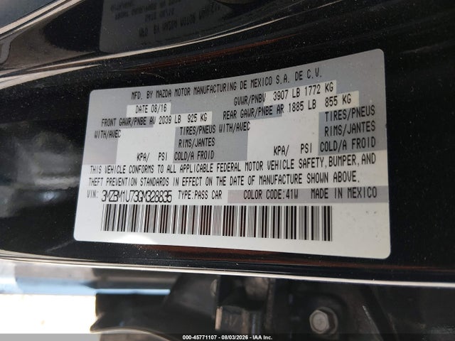 2016 Mazda Mazda3 I Sport მანქანა იყიდება აუქციონზე, vin: 3MZBM1U73GM328835, აუქციონის ნომერი: 45771107
