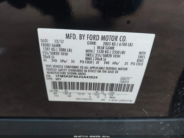 Продаж на аукціоні авто 2018 Ford Explorer Limited, vin: 1FM5K8F89JGA43624, номер лоту: 45771110