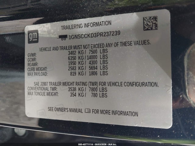 Aukcja sprzedaży 2023 Chevrolet Suburban 2wd Lt, vin: 1GNSCCKD3PR237239, numer aukcji: 45771114