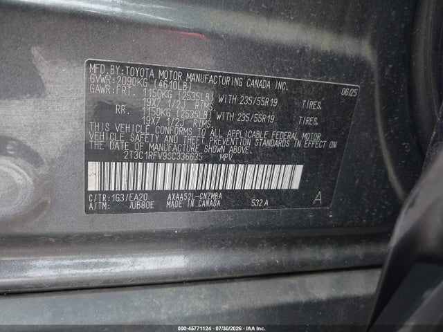 Aukcja sprzedaży 2025 Toyota Rav4 Xle Premium, vin: 2T3C1RFV9SC336635, numer aukcji: 45771124