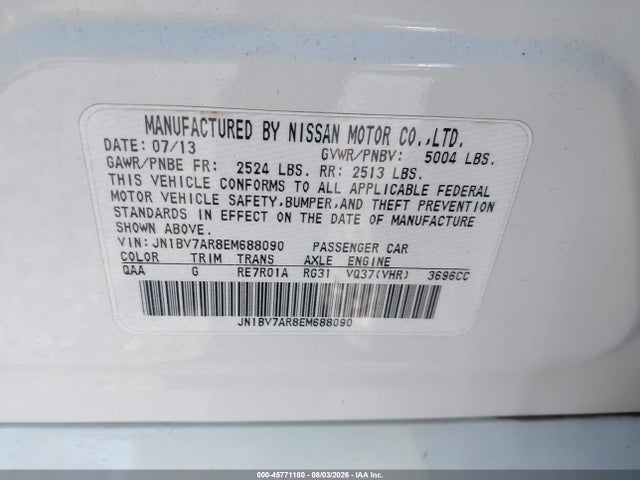 Продаж на аукціоні авто 2014 Infiniti Q50 Sport, vin: JN1BV7AR8EM688090, номер лоту: 45771180