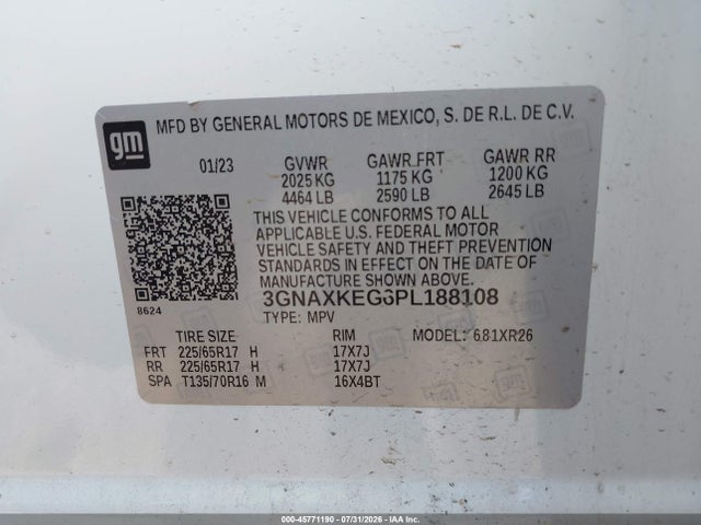 Продажа на аукционе авто 2023 Chevrolet Equinox Fwd Lt, vin: 3GNAXKEG6PL188108, номер лота: 45771190