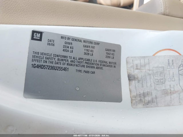Продаж на аукціоні авто 2006 Buick Lucerne Cxl, vin: 1G4HD57236U255461, номер лоту: 45771196