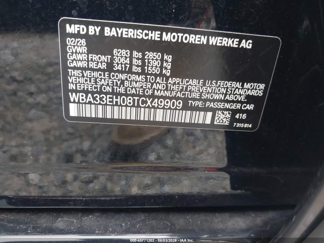 Продаж на аукціоні авто 2026 Bmw 740i Xdrive, vin: WBA33EH08TCX49909, номер лоту: 45771202