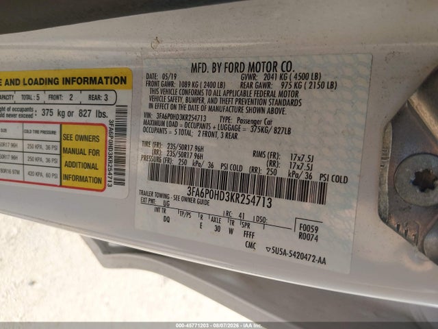 Ford FUSION SE 2019 3FA6P0HD3KR254713 Image 9