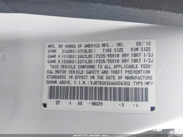 Продажа на аукционе авто 2010 Acura Rdx, vin: 5J8TB2H24AA004302, номер лота: 45771219