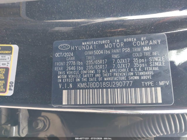 2025 Hyundai Tucson Hybrid Blue მანქანა იყიდება აუქციონზე, vin: KM8JBDD18SU290777, აუქციონის ნომერი: 45771221