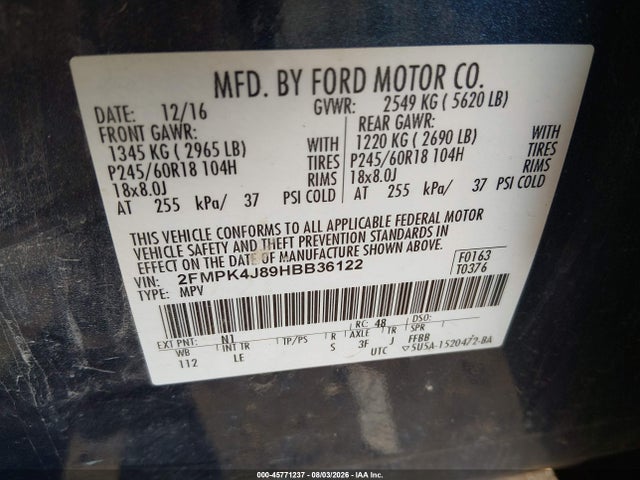2FMPK4J89HBB36122 Ford EDGE SEL