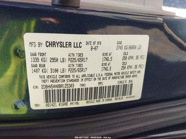 Продажа на аукционе авто 2008 Dodge Grand Caravan Sxt, vin: 2D8HN54X08R125303, номер лота: 45771252