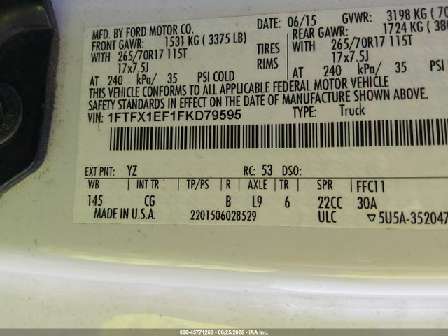 Ford F-150 Xl 2015 1FTFX1EF1FKD79595 Image 9