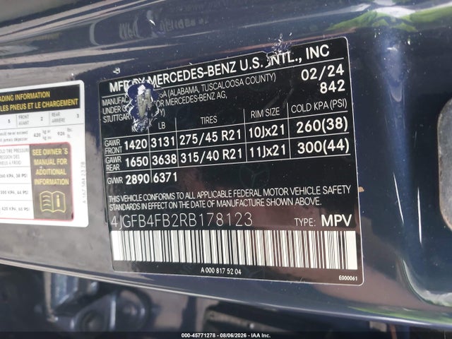 Aukcja sprzedaży 2024 Mercedes-benz Gle 350 4matic, vin: 4JGFB4FB2RB178123, numer aukcji: 45771278