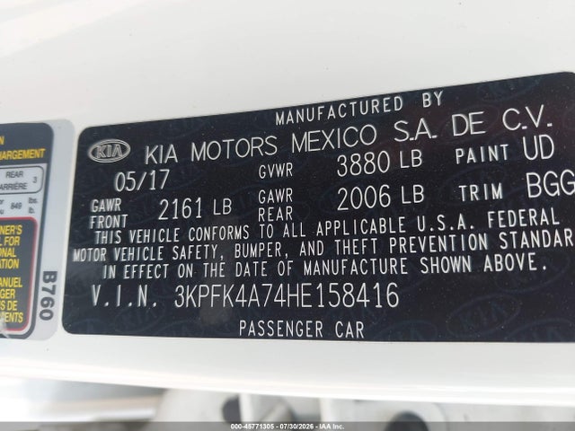 Продаж на аукціоні авто 2017 Kia Forte Lx, vin: 3KPFK4A74HE158416, номер лоту: 45771305