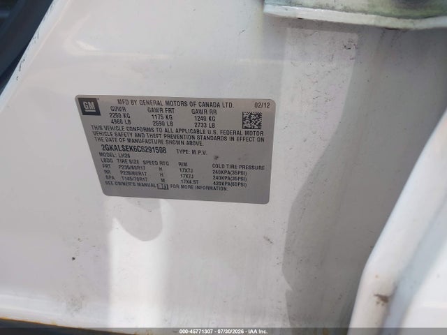Продажа на аукционе авто 2012 Gmc Terrain Sle-2, vin: 2GKALSEK6C6291508, номер лота: 45771307