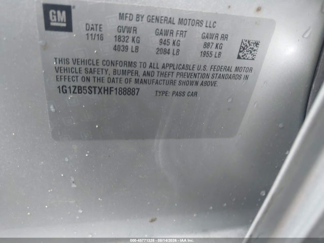 Продажа на аукционе авто 2017 Chevrolet Malibu Ls, vin: 1G1ZB5STXHF188887, номер лота: 45771328