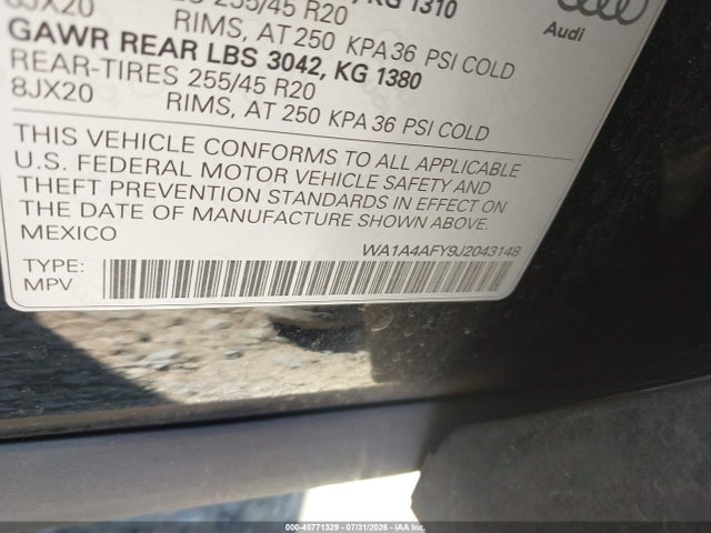 45771329 :رقم المزاد ، WA1A4AFY9J2043148 vin ، 2018 Audi Sq5 3.0t Premium Plus مزاد بيع