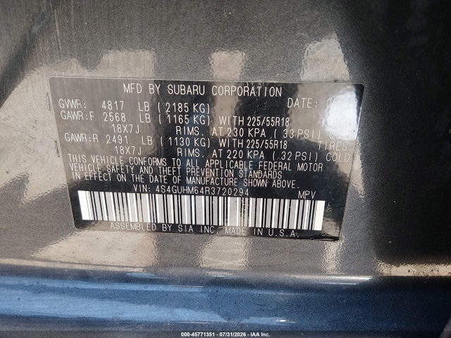 Продаж на аукціоні авто 2024 Subaru Crosstrek Limited, vin: 4S4GUHM64R3720294, номер лоту: 45771351