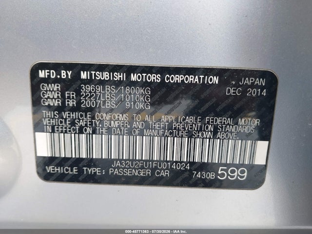 Продажа на аукционе авто 2015 Mitsubishi Lancer Es, vin: JA32U2FU1FU014024, номер лота: 45771363
