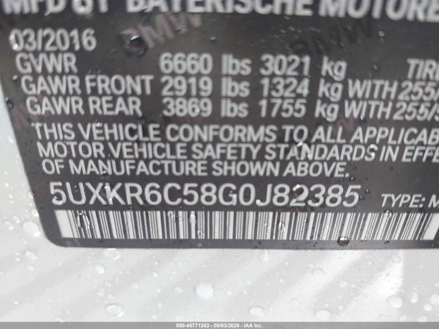 Aukcja sprzedaży 2016 Bmw X5 Xdrive50i, vin: 5UXKR6C58G0J82385, numer aukcji: 45771383