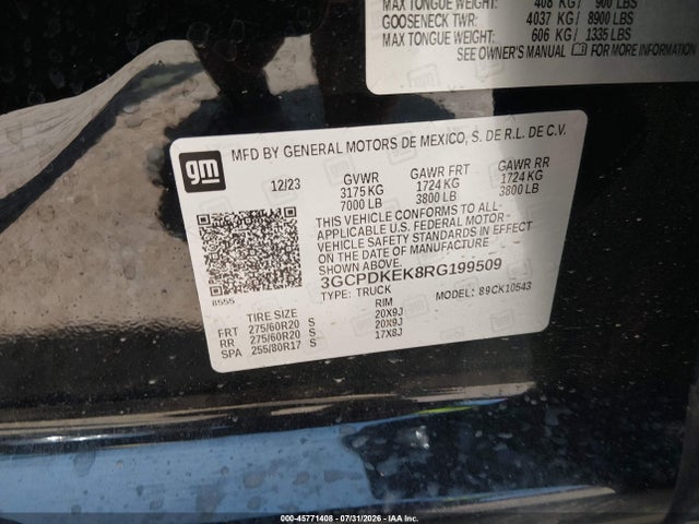 45771408 :رقم المزاد ، 3GCPDKEK8RG199509 vin ، 2024 Chevrolet Silverado 1500 4wd  Short Bed Lt With 2fl مزاد بيع