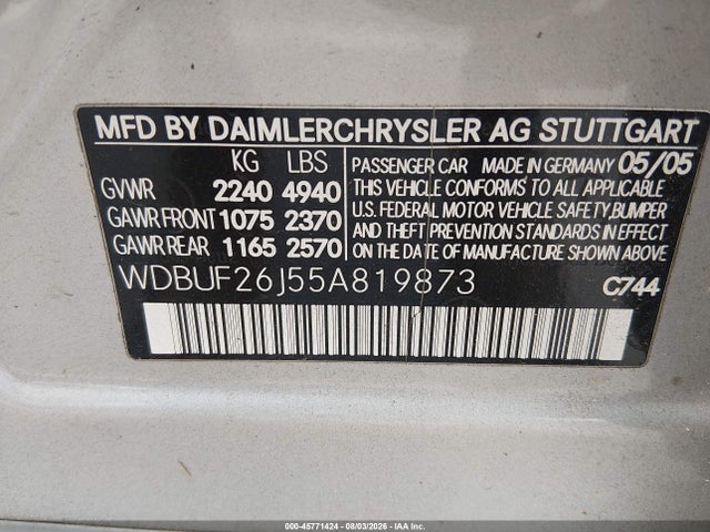 Продаж на аукціоні авто 2005 Mercedes-benz E 320 Cdi, vin: WDBUF26J55A819873, номер лоту: 45771424