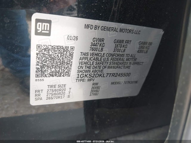 45771450 :رقم المزاد ، 1GKS2DKL7TR245500 vin ، 2026 Gmc Yukon 4wd Denali مزاد بيع