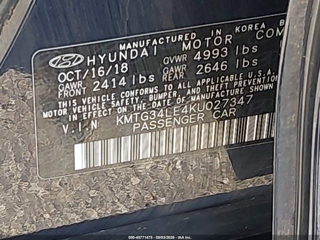 2019 Genesis G70 მანქანა იყიდება აუქციონზე, vin: KMTG34LE4KU027347, აუქციონის ნომერი: 45771475