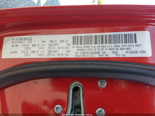 Продажа на аукционе авто 2019 Ram 1500 Classic Tradesman  4x4 5'7 Box, vin: 1C6RR7KG1KS658456, номер лота: 45771480